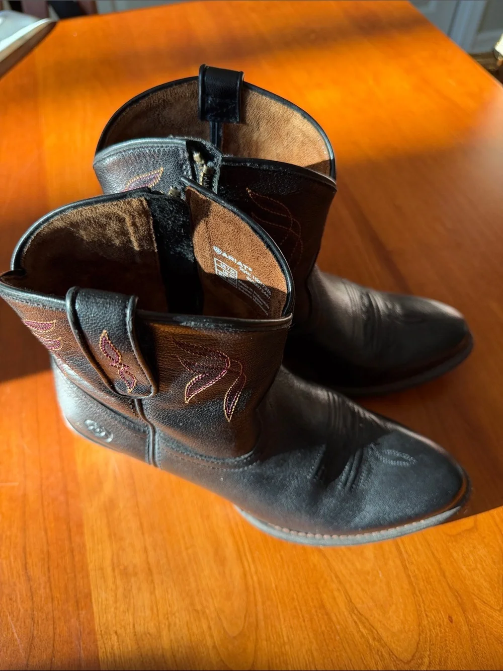Ariat Black and Brown Short Western Zip Boots